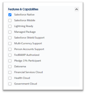 Screenshot Salesforce AppExchange Search Criteria
